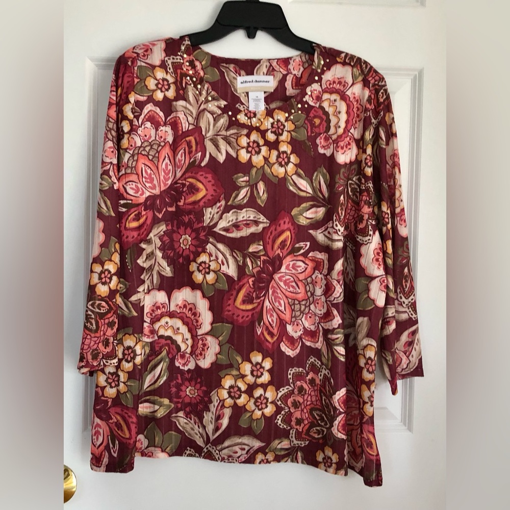 ALFRED DUNNER FLORAL TOPS MULBERRY STREET PLUS SIZE 3X RHINESTONES CREW NECK - Picture 3 of 11